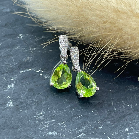 Pear cut peridot drop earrings