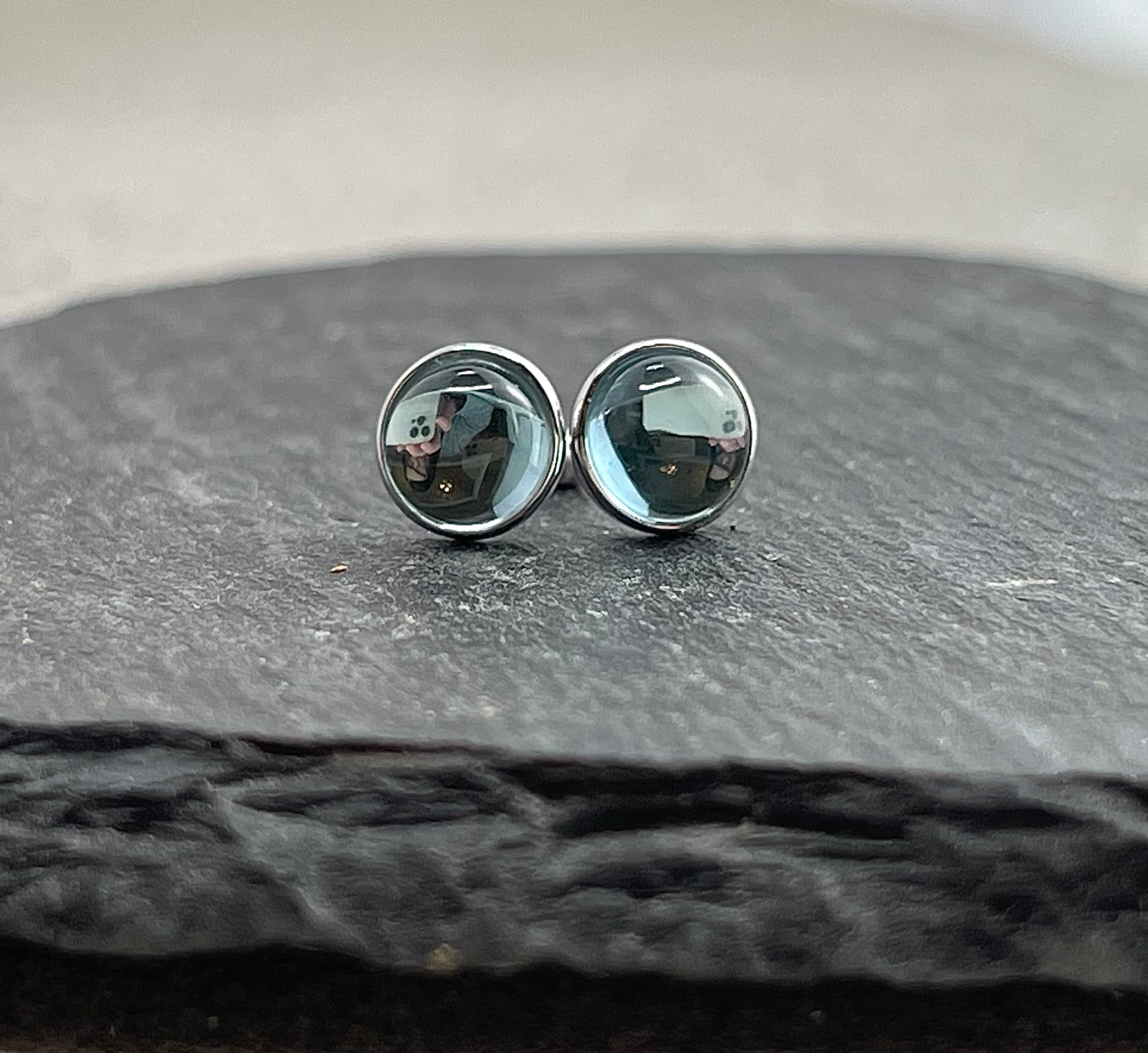 Cabachon cut blue topaz earrings