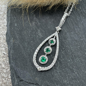 Emerald and diamond teardrop pendant