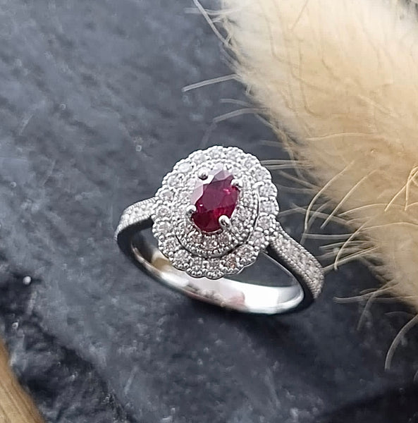 Vintage ruby double halo ring