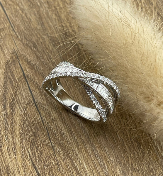 Triple row layered diamond ring