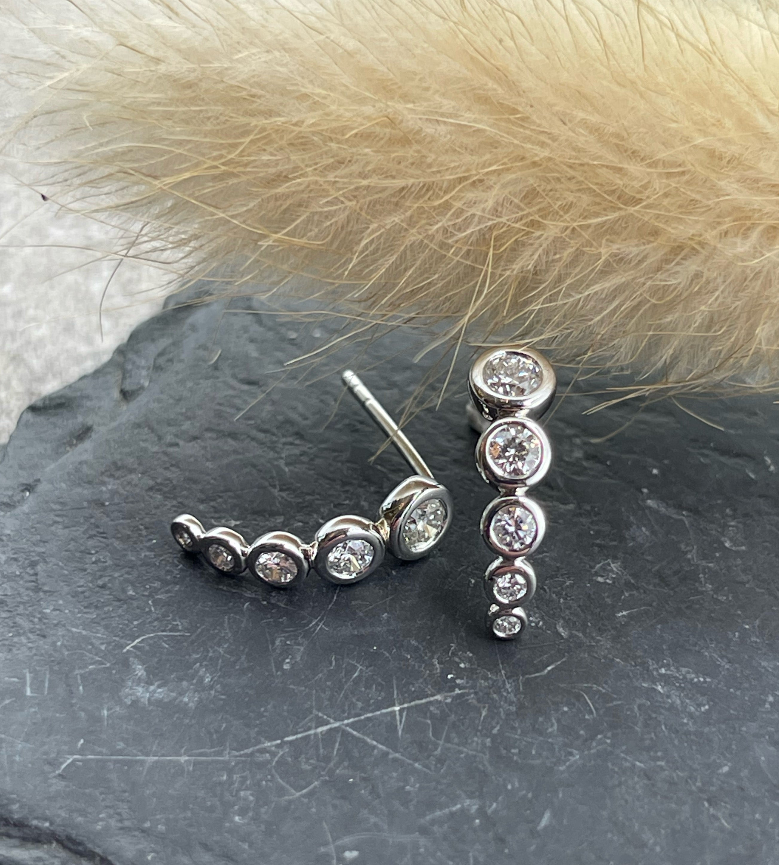 Diamond bubble half hoop earrings