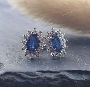 Oval sapphire traditional cluster stud earrings