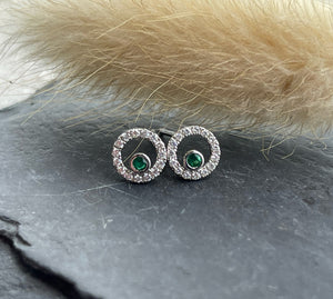 Emerald bubble circle stud earrings