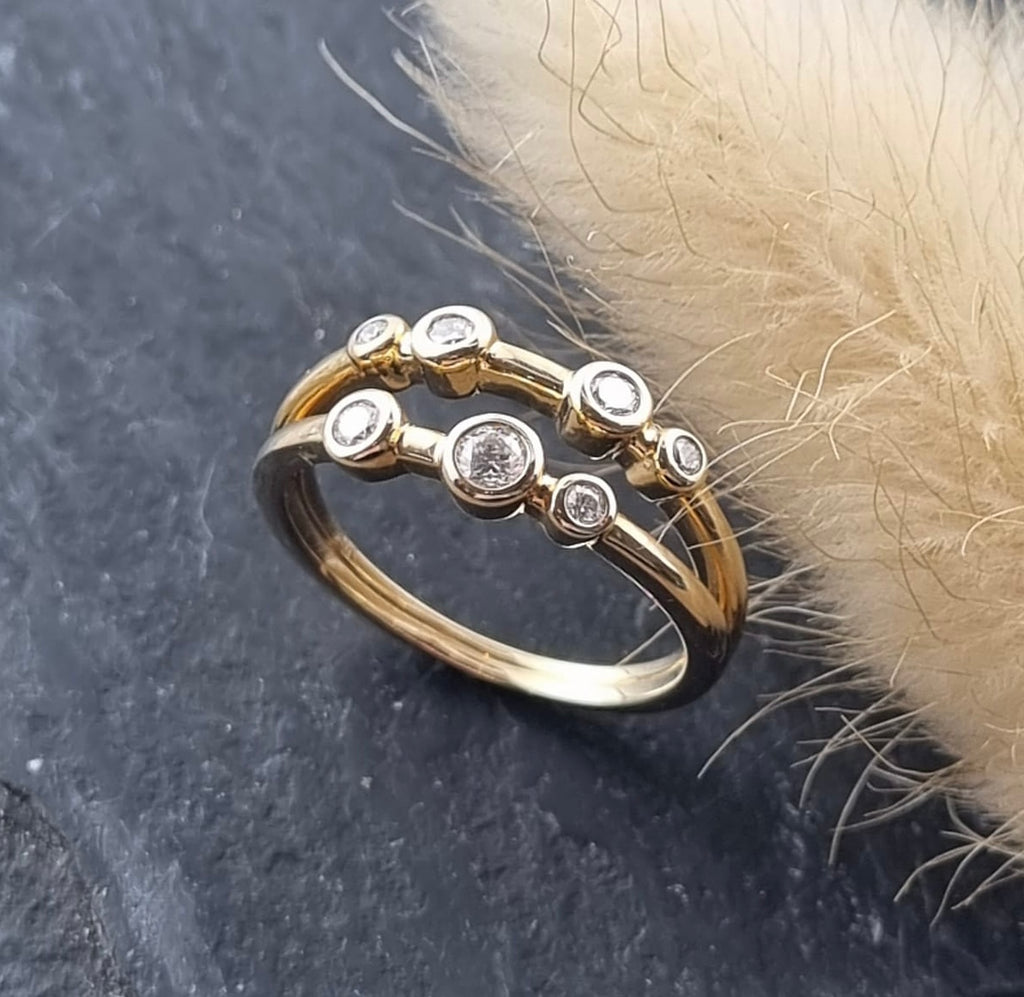 Two row gold diamond bubble ring