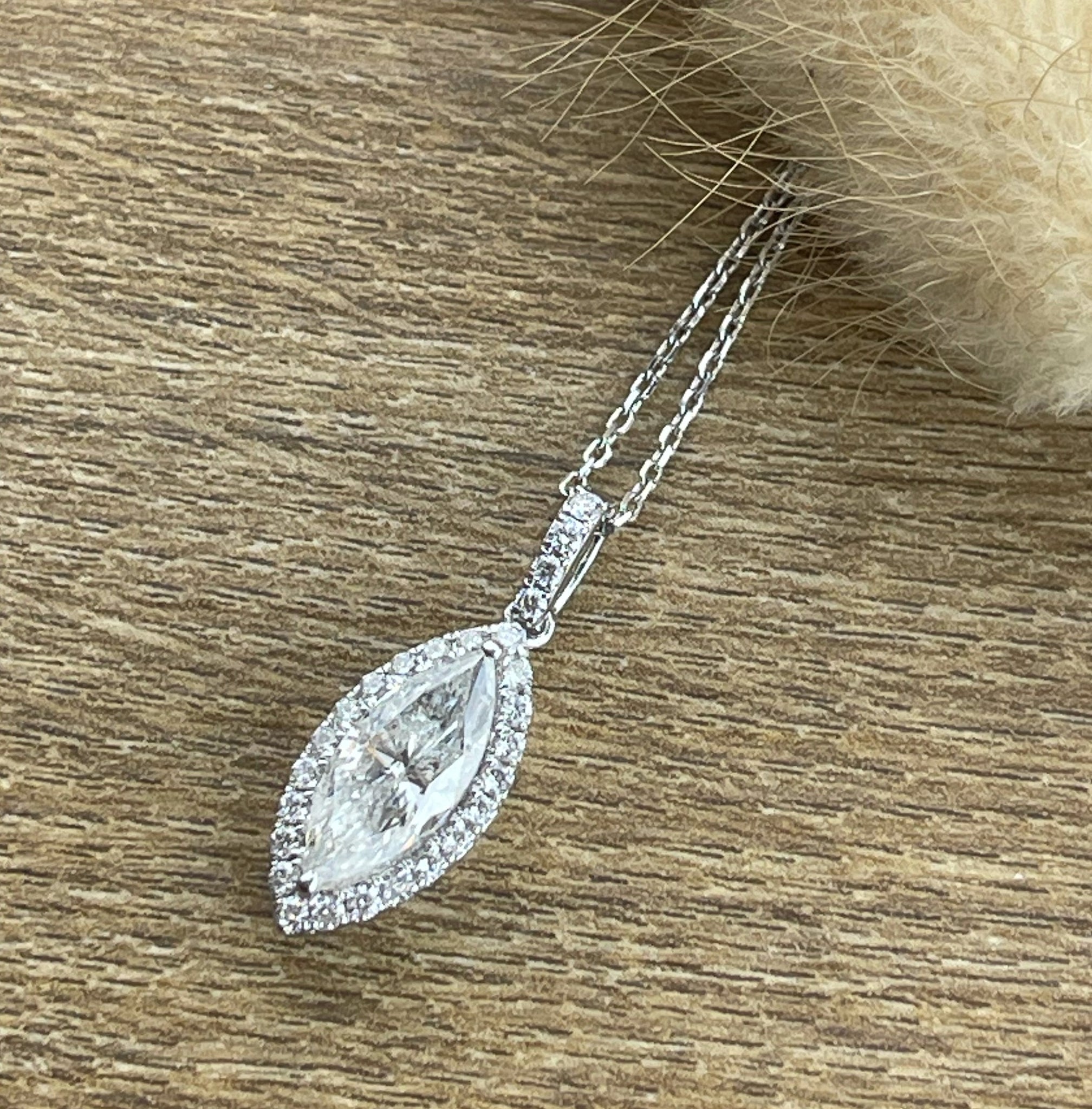 Marquise halo diamond pendant