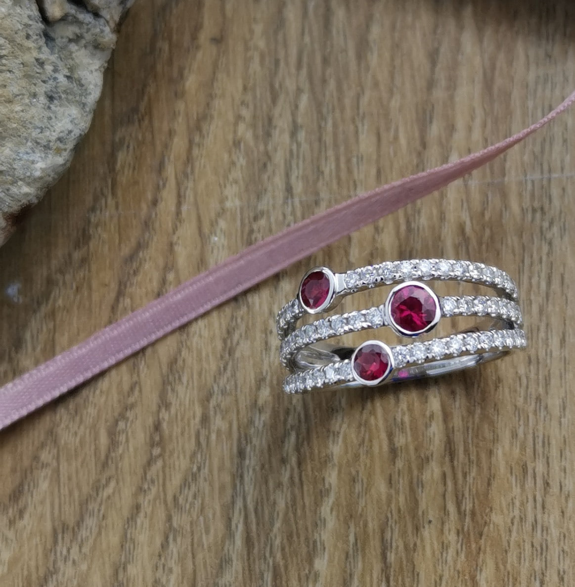 Ruby and diamond bubble ring