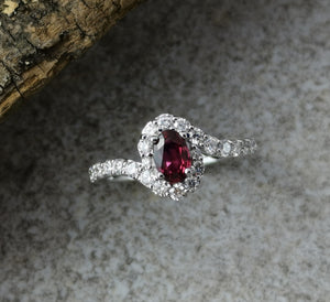 Oval ruby and diamond twist ring