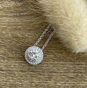Double halo diamond pendant