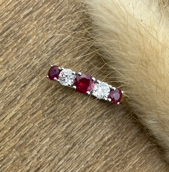 Ruby and diamond five stone ring